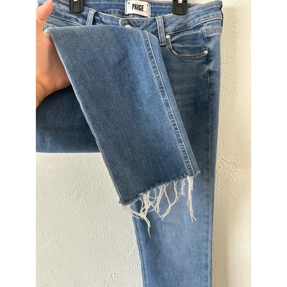 Paige Brigitte Slim Boyfriend Jeans Size 26 Medium Blue Raw Hem Stretch Denim - Picture 5 of 7